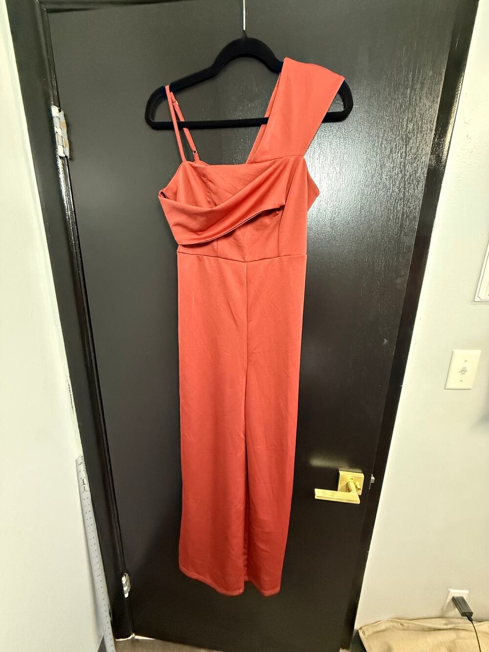 CIDER XS Terracotta One Shoulder Wide Leg Jumpsuit Draped Formal